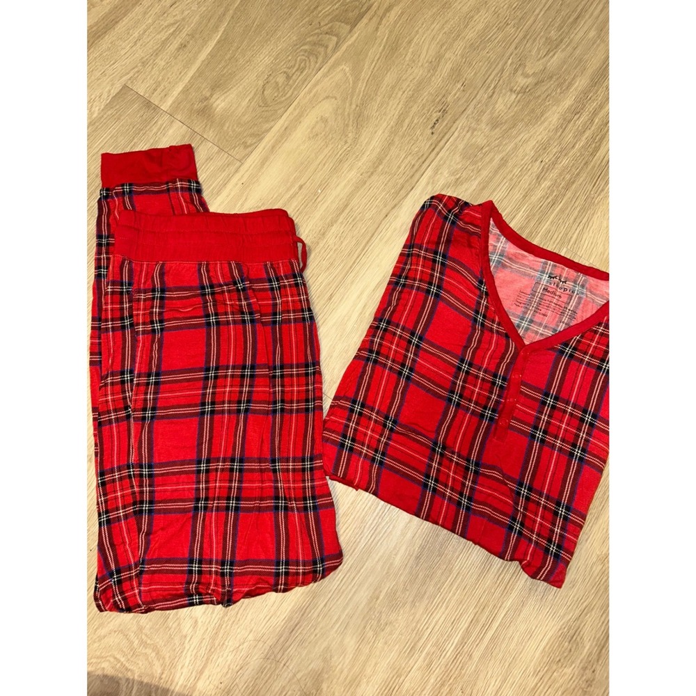 Little Sleepies Red Plaid Christmas Bamboo Pajama Set Medium Henley Jogger